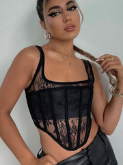 Top transparente de encaje ajustado