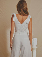 V-Neck Herringbone Crinkle Crop Tie Camisole