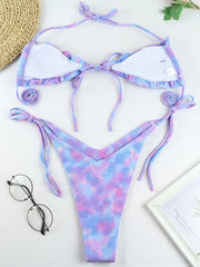 Traje de baño bikini con tiras y efecto tie-dye