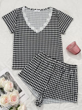 Conjunto de pijama con estampado de rombos y panel de encaje