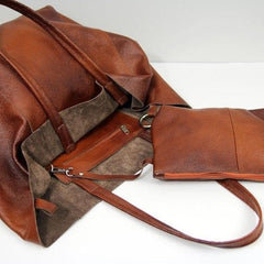 Bolso de mano portátil de un solo hombro de gran capacidad de cuero suave