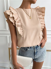 Camiseta sin mangas de cuello redondo y color liso para mujer