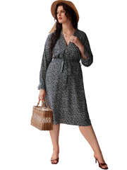 Bedrucktes Pendlerkleid mit V-Ausschnitt und Temperament