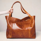 Women's large bag with pocket  retro oil wax leather tote bag