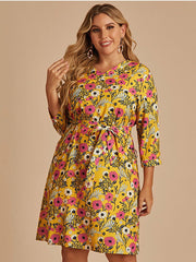 Vestido de gasa con cuello en V, estampado y cordones