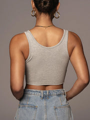 Top ajustado informal sin mangas con tirantes de color liso a la moda para tiro callejero