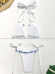 Traje de baño de bikini con volantes y cordones