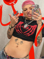 Camiseta informal de cuello redondo y manga corta con estampado de calavera