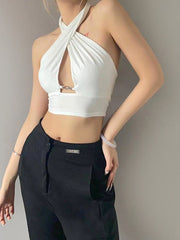 Surface Of Solid Color Hanging Neck Short Vest