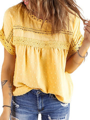 Jersey de cuello redondo y manga corta con encaje