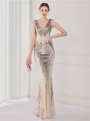 Sequin suspender evening dress