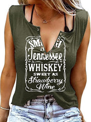 Fun Letter Printed V-neck Sleeveless T-shirt