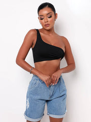 Chaleco cruzado de un solo hombro y color sólido