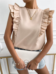 Camiseta sin mangas de cuello redondo y color liso para mujer