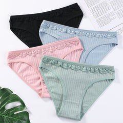 4Pack Rib Lace Trim Panty Set