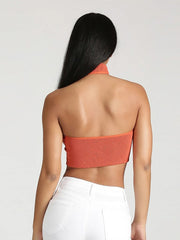 Neckholder-Retro-Oberteil in Volltonfarbe mit unregelmäßigem Muster