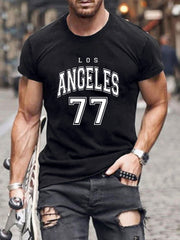 Camiseta informal de manga corta con cuello redondo y letras