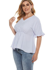 Waist V-Neck Short-Sleeved Shirt
