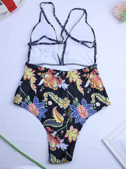 Traje de baño de una pieza con cuello halter y estampado sexy