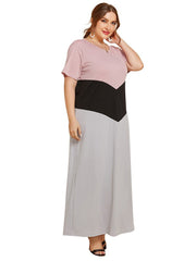 Vestido sencillo de manga corta holgado con bloques de color