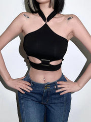 Solid Color Hollow Hanging Neck Small Vest