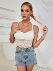 Kurzes Slim Fit-Camisole mit Spitzeneinsatz