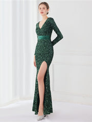 Temperament long sleeved evening dress