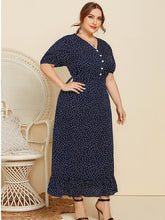 Vestido largo holgado de cintura alta con mangas cortas y lunares de verano