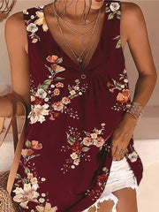 Camiseta sin mangas con cuello en V y botones torcidos estampada