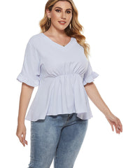 Waist V-Neck Short-Sleeved Shirt