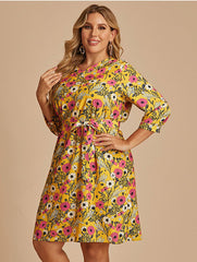 Vestido de gasa con cuello en V, estampado y cordones