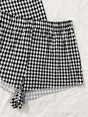 Conjunto de pijama con estampado de rombos y panel de encaje