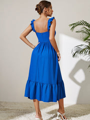 Vestido de encaje con tirantes y vuelo en color liso