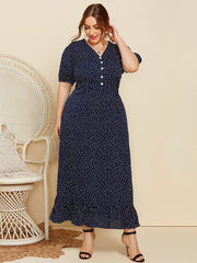 Summer Polka Dot Short Sleeve Loose High Waist Long Dress