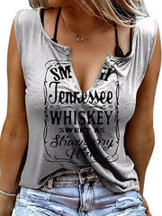 Fun Letter Printed V-neck Sleeveless T-shirt