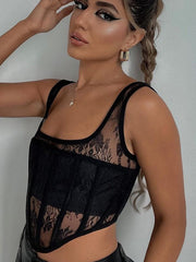 Top transparente de encaje ajustado