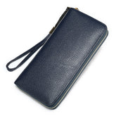 Cartera larga retro de piel de vaca de gran capacidad para mujer.