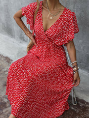 Vestido rojo ajustado de lunares Temperament Commuter