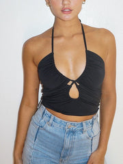 Drawstring Cutout Halterneck Camisole