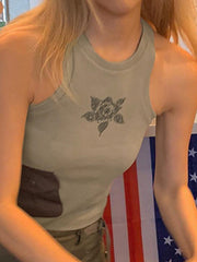 Chaleco vintage floral con bolsillo de parche