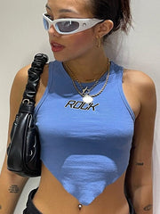 Top sin mangas con dobladillo estampado de letras