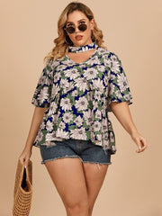 Temperament Commuter Top mit Lotusblattärmeln und Blumenmuster