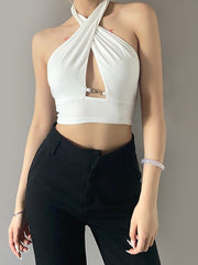 Surface Of Solid Color Hanging Neck Short Vest