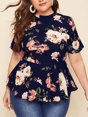 Camiseta de punto de manga corta con cuello redondo y estampado