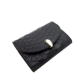 Monedero, tarjetero y monedero de piel auténtica de vaca con estampado de serpiente