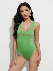 Letter Slim Low Cut U Neck Bottoming Vest Bodysuit