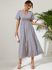 V-Ausschnitt Blumen Kurze Ärmel