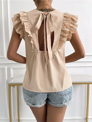 Camiseta sin mangas de cuello redondo y color liso para mujer