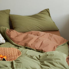 Duo Duvet Cover - Pistachio + Orange