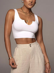 Top ajustado informal sin mangas con tirantes de color liso a la moda para tiro callejero